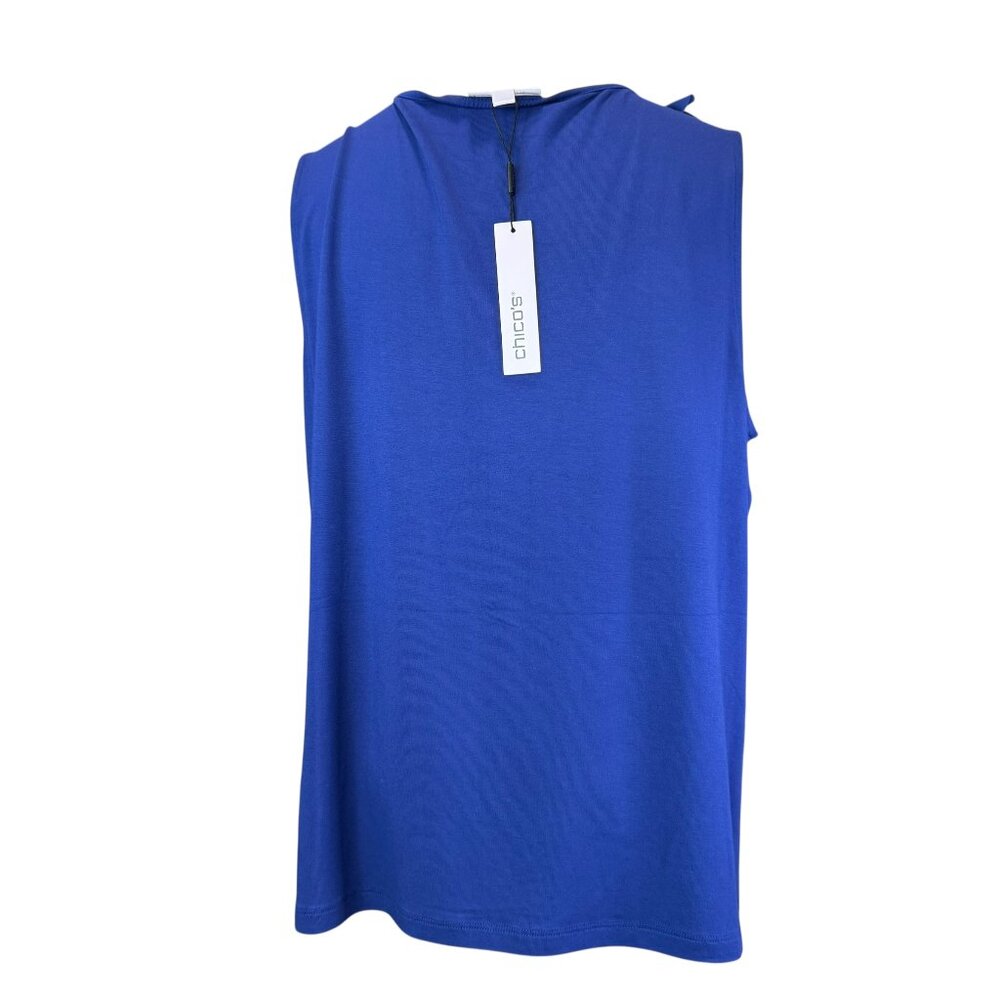Chico’s Blue Sleeveless Ruffle Front Tank Top Size L – NWT Petal Trim Blouse - Picture 3 of 6
